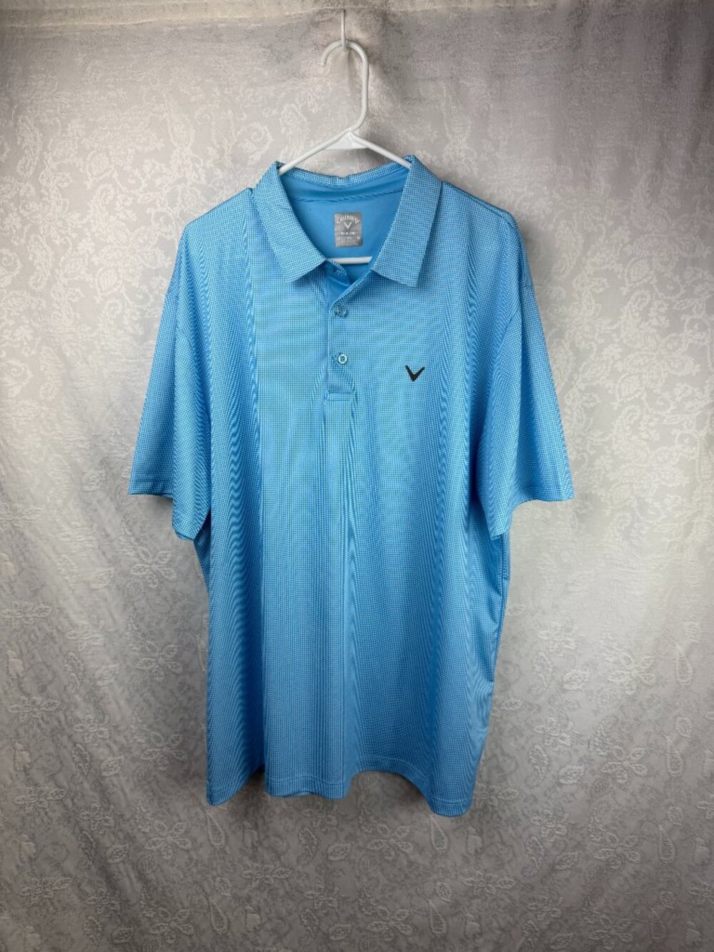 Callaway Opti-Dri Golf Polo Shirt XXL Blue Micro Check Short Sleeve